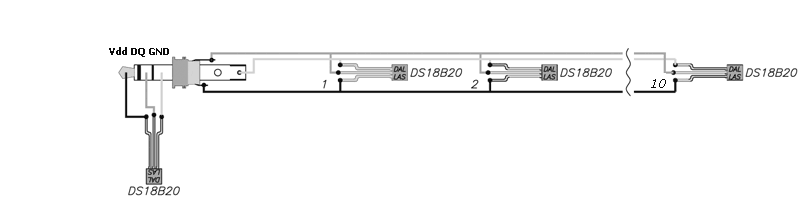 Схема подключения датчиков DS18B20